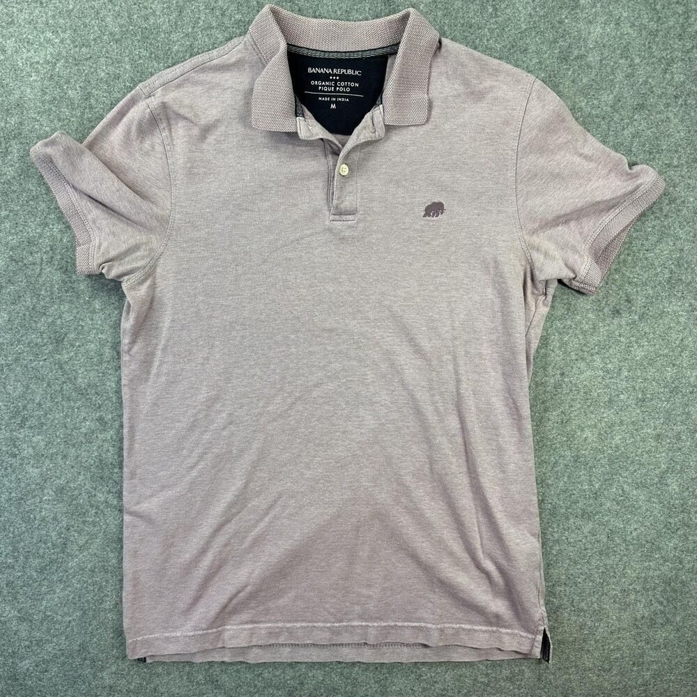 Banana Republic Polo Shirt Mens Medium Purple Solid Organic Cotton Pique Casual